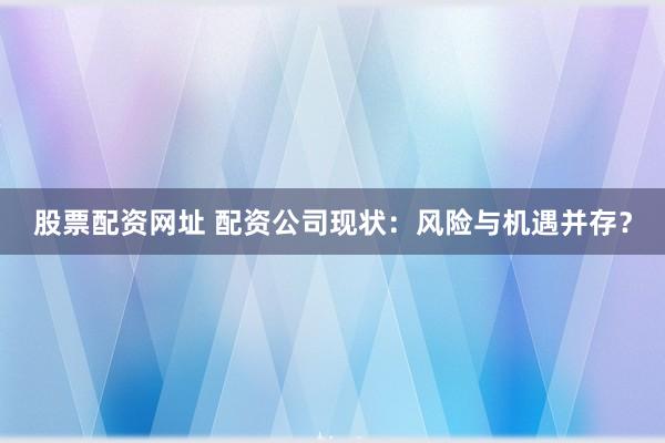 股票配资网址 配资公司现状：风险与机遇并存？