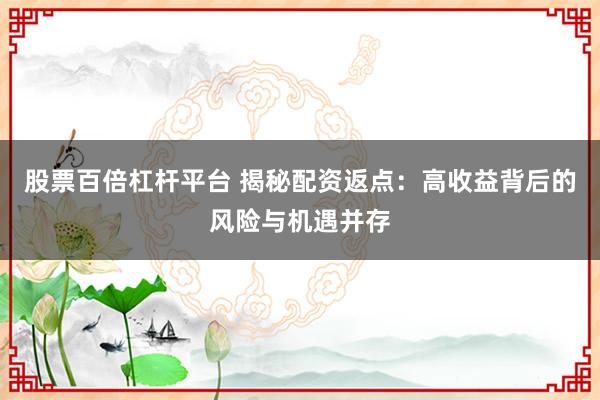 股票百倍杠杆平台 揭秘配资返点：高收益背后的风险与机遇并存