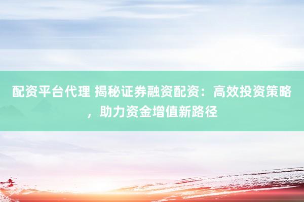 配资平台代理 揭秘证券融资配资：高效投资策略，助力资金增值新路径